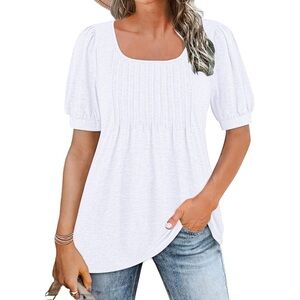 NWT • White Pleated Short Sleeve Tunic Top